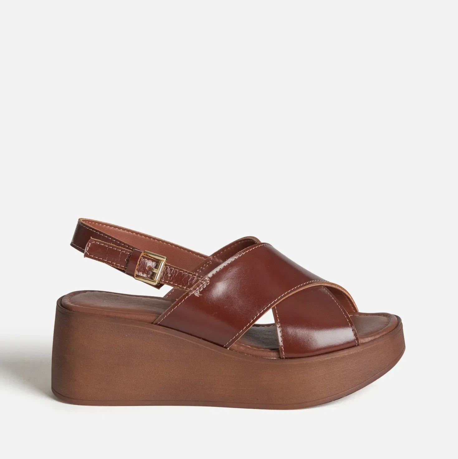 Sandale plateforme cognac cuir