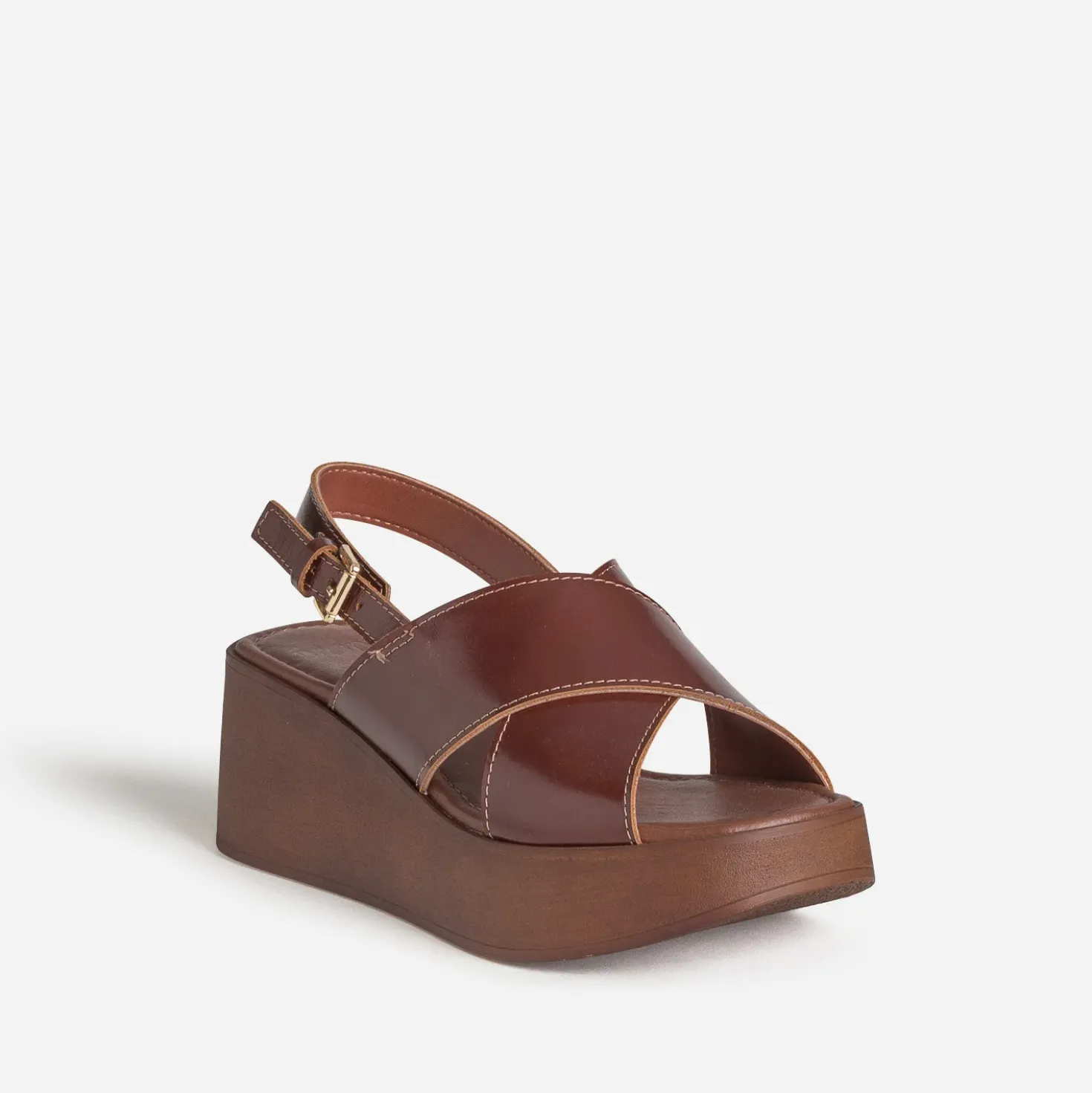 Sandale plateforme cognac cuir