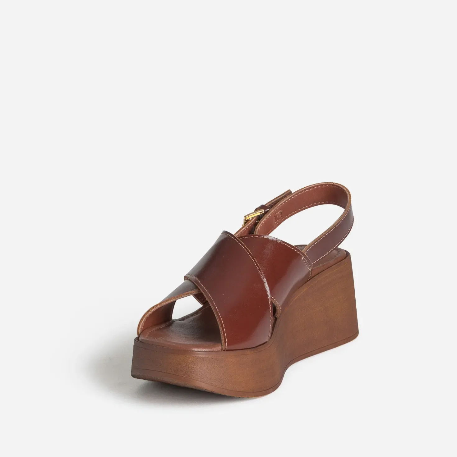 Sandale plateforme cognac cuir
