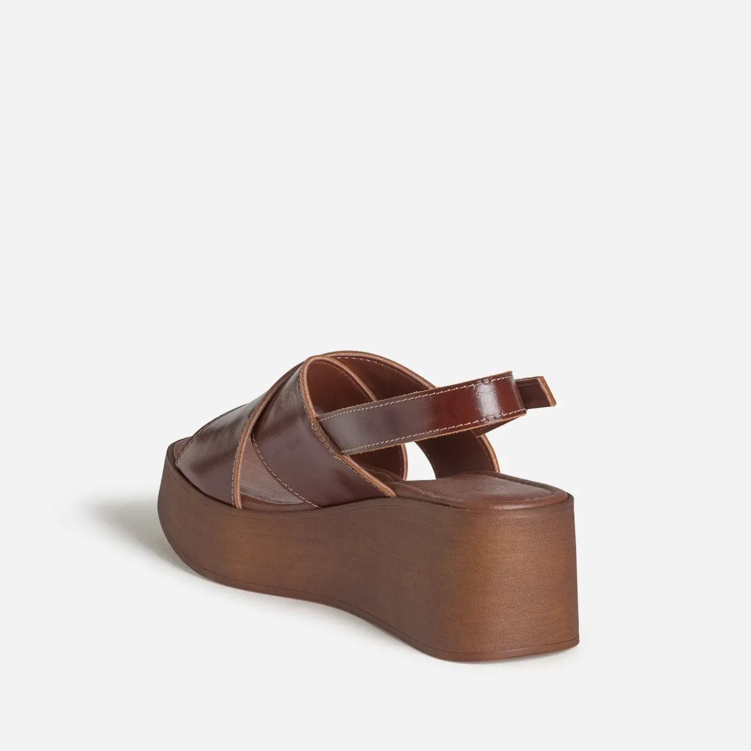 Sandale plateforme cognac cuir