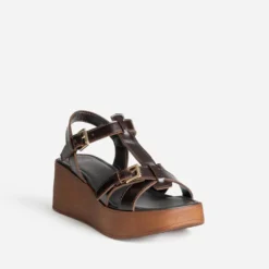Sandale plateforme marron cuir