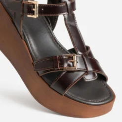 Sandale plateforme marron cuir