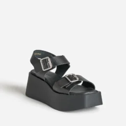 Sandale plateforme noire cuir