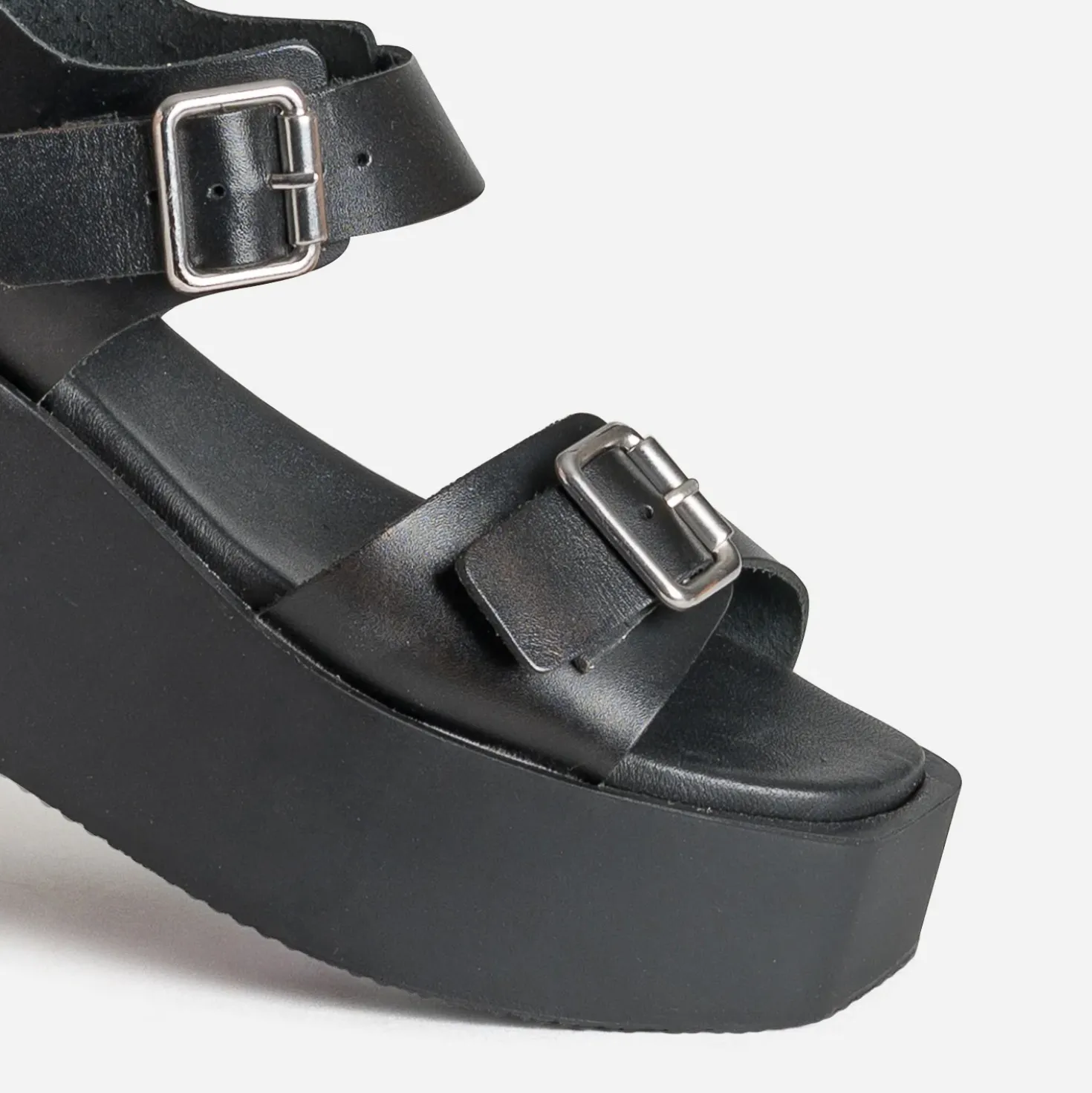 Sandale plateforme noire cuir