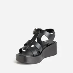 Sandale plateforme noire cuir