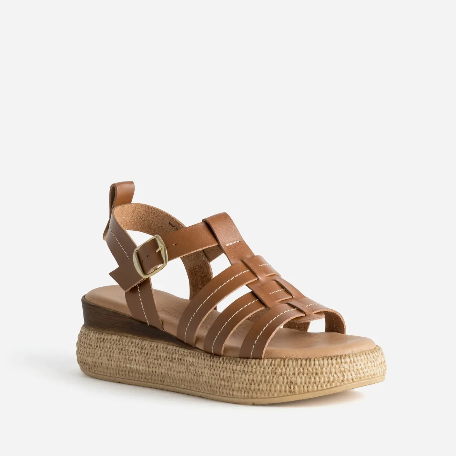 Sandale plateforme TEXTO camel cuir