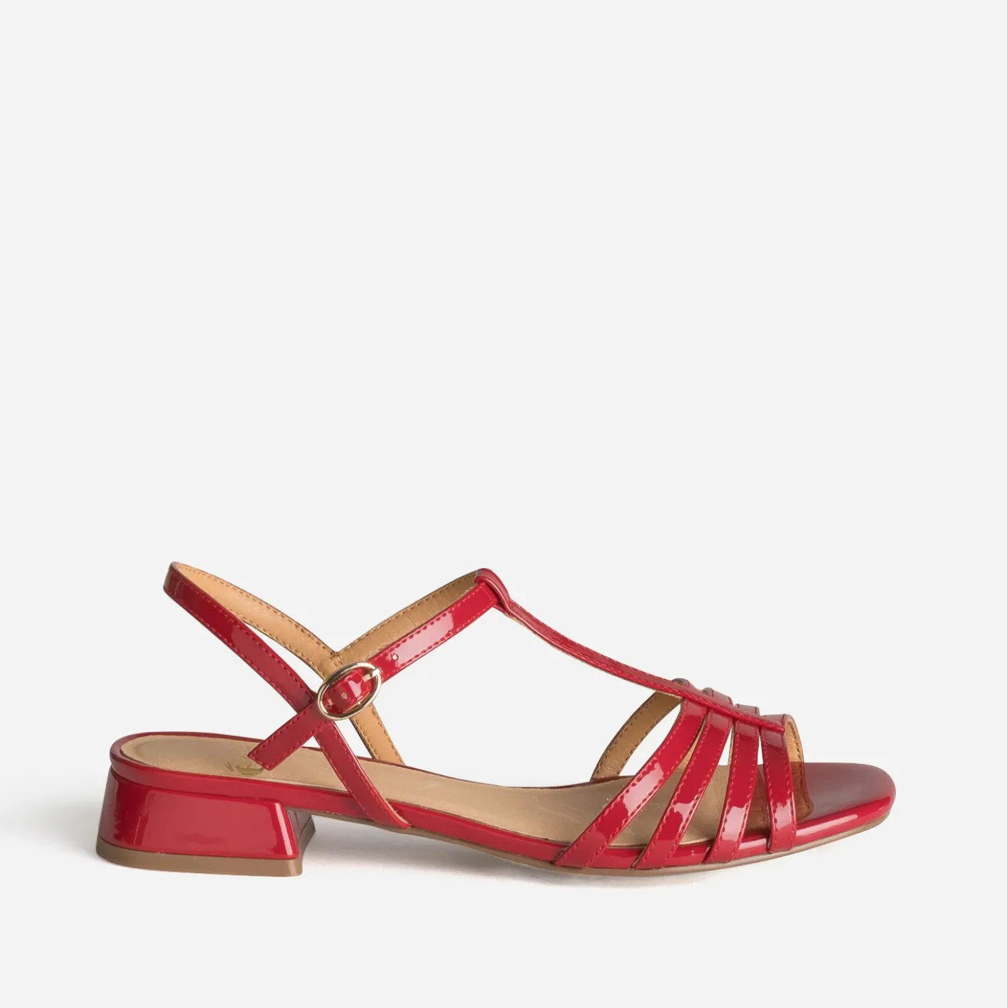 Sandale plate rouge verni