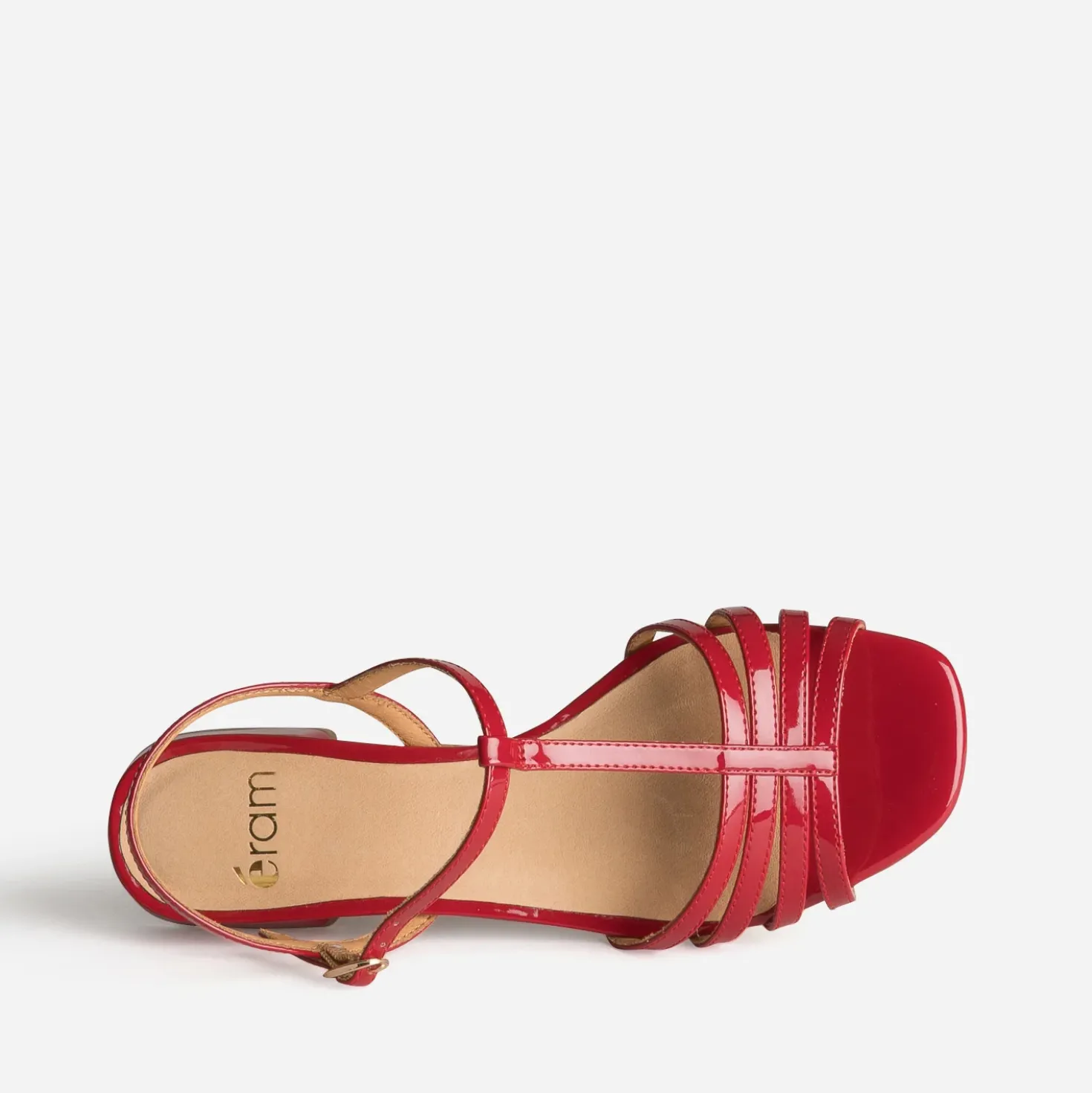 Sandale plate rouge verni