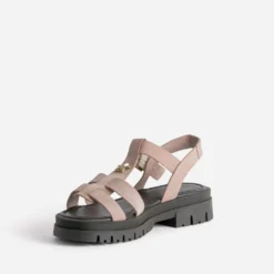 Sandale rose cuir velours décor étoile semelle crantée