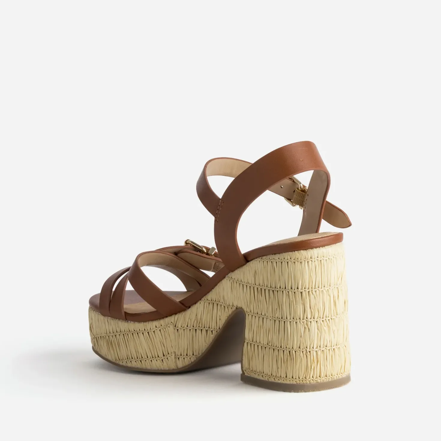 Sandales cognac cuir plateforme tressée