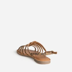 Sandale spartiate marron cuir effet léopard