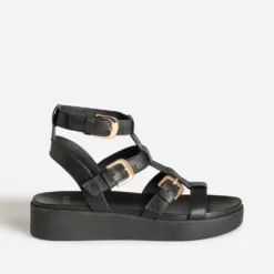 Sandale spartiate noire cuir
