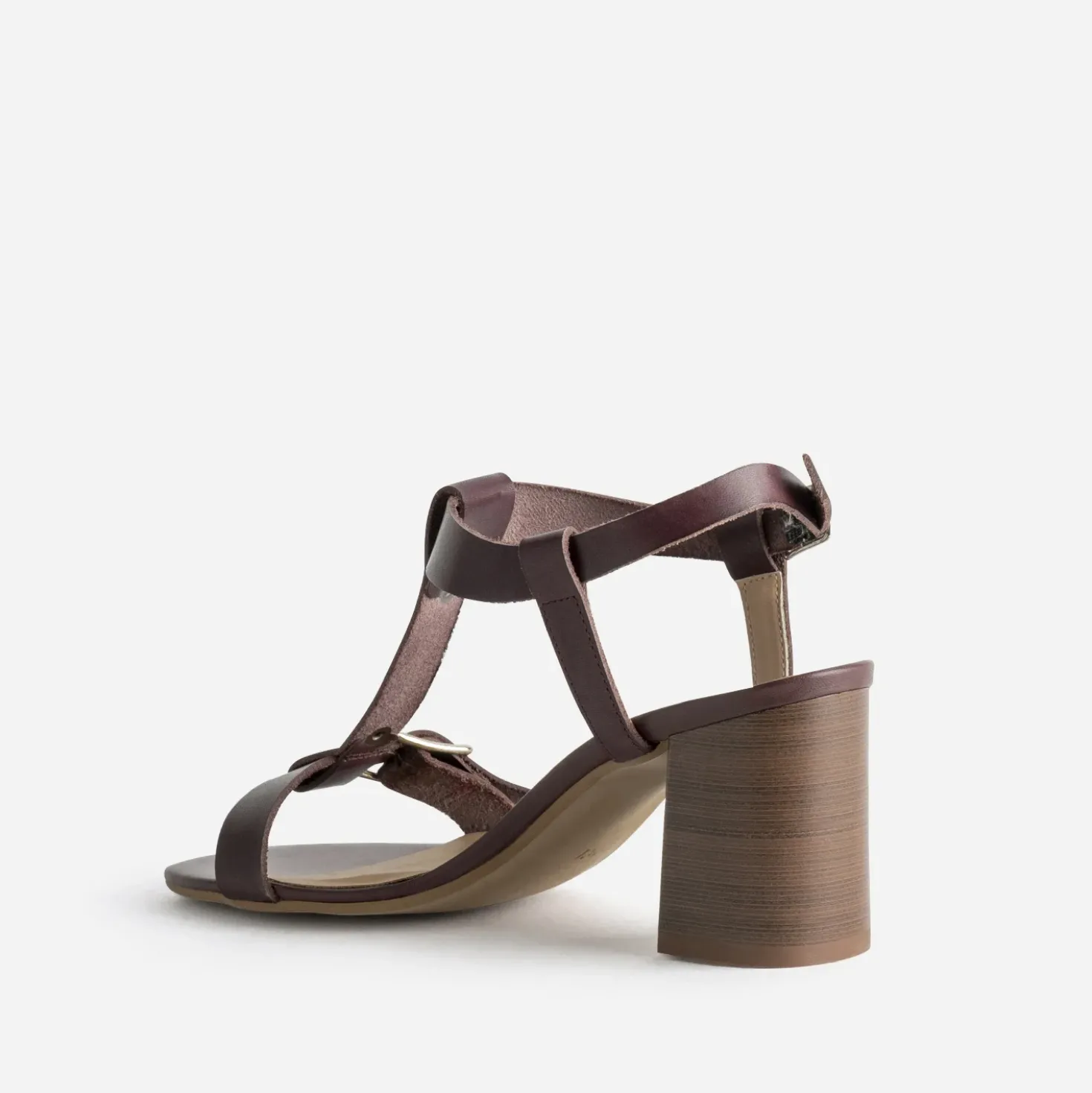Sandale à talon bordeaux cuir bride en T