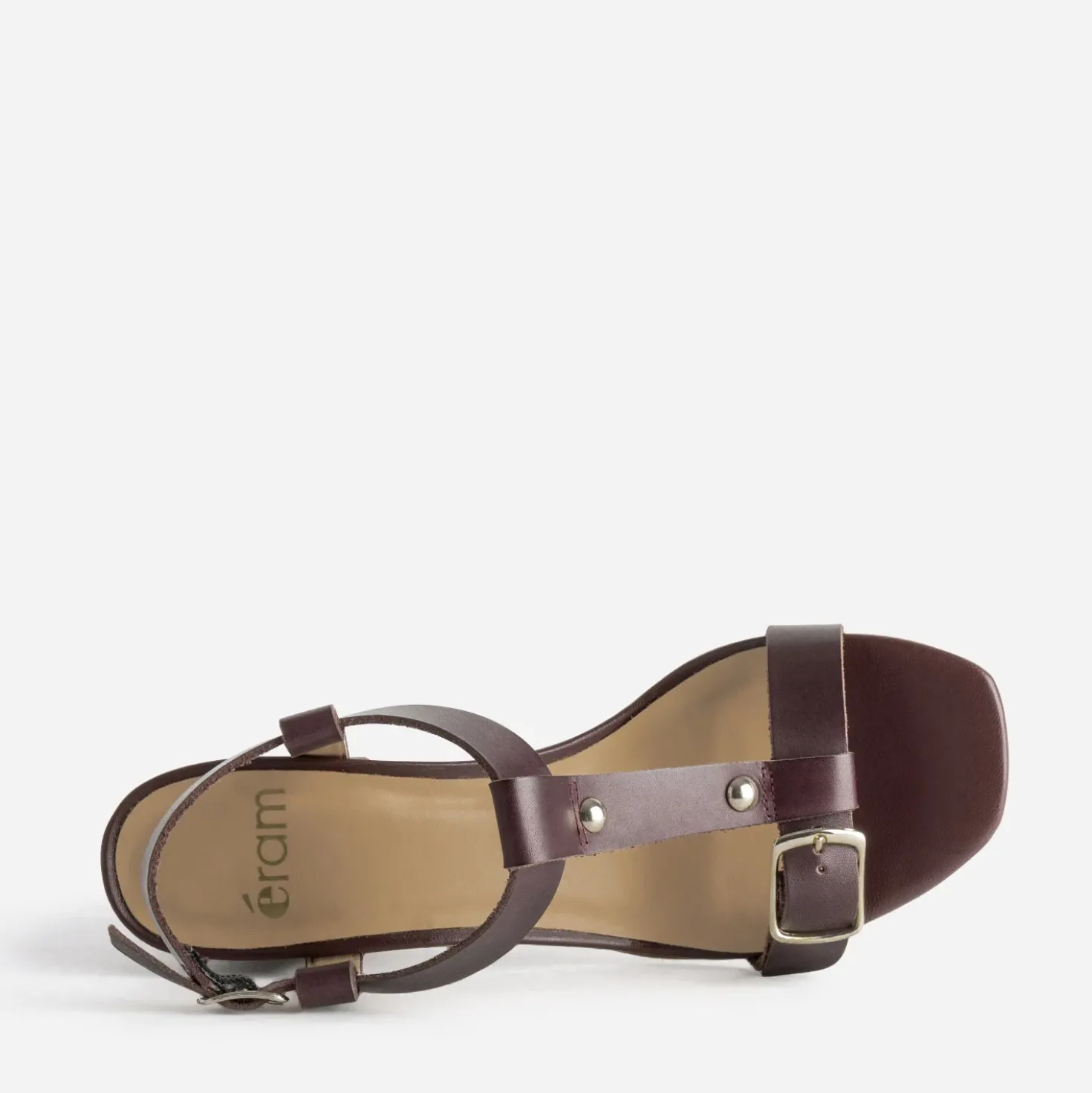 Sandale à talon bordeaux cuir bride en T