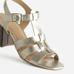 Sandale à talon dorée cuir multi-brides