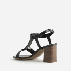 Sandale à talon noir cuir bride en T