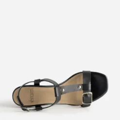 Sandale à talon noir cuir bride en T