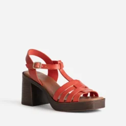 Sandale à talon orange cuir