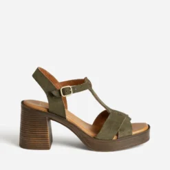 Sandale talon plateforme en cuir kaki