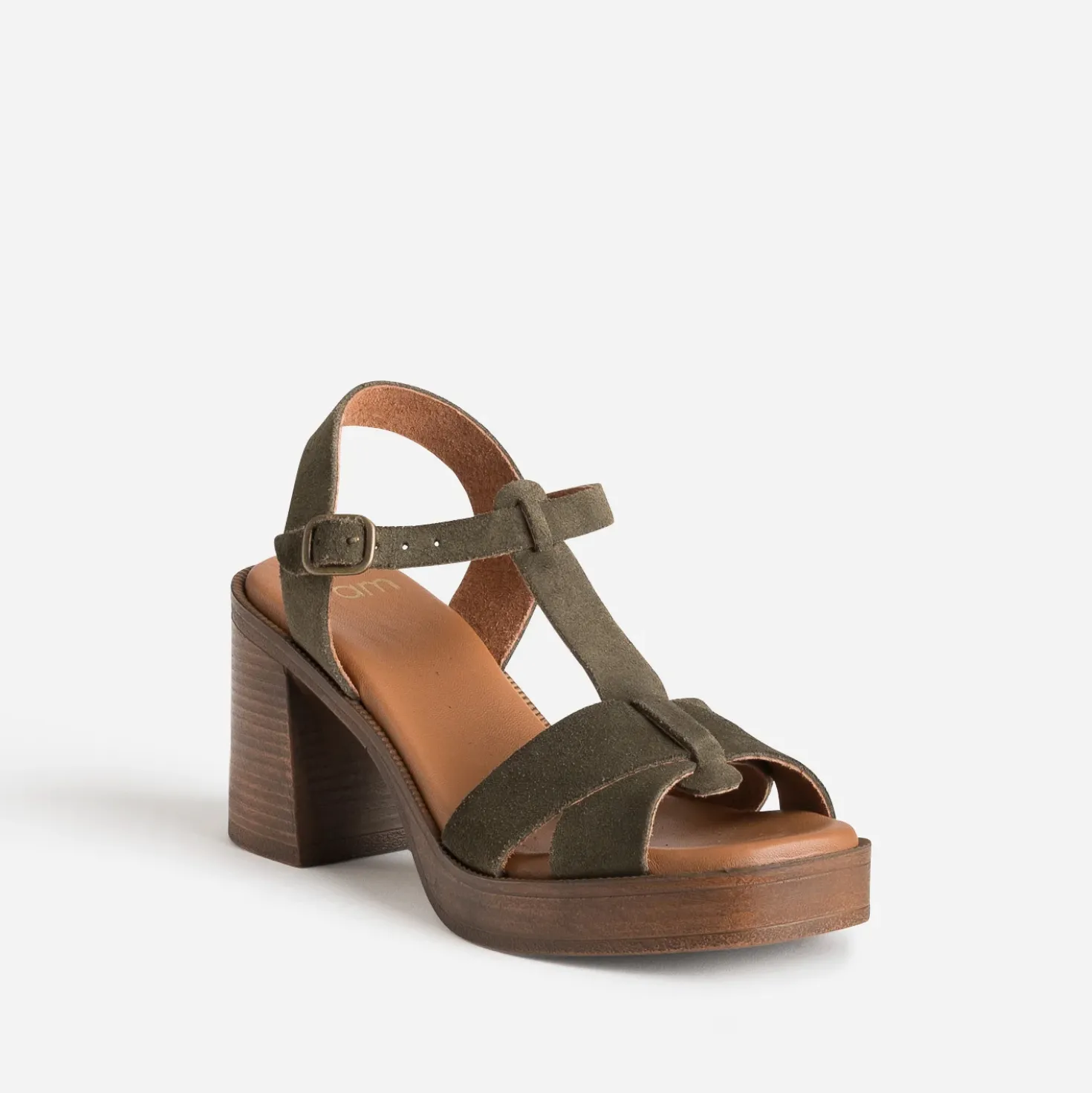 Sandale talon plateforme en cuir kaki