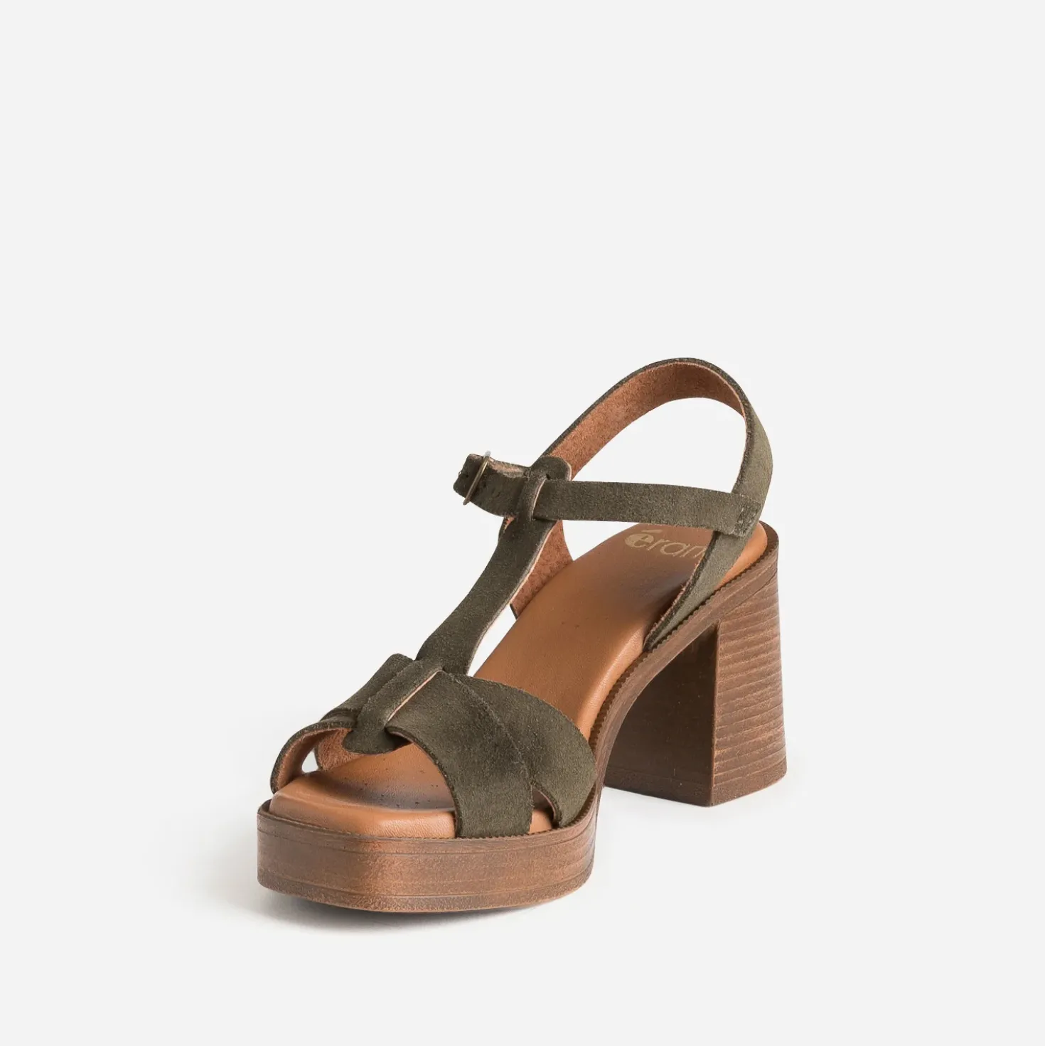 Sandale talon plateforme en cuir kaki