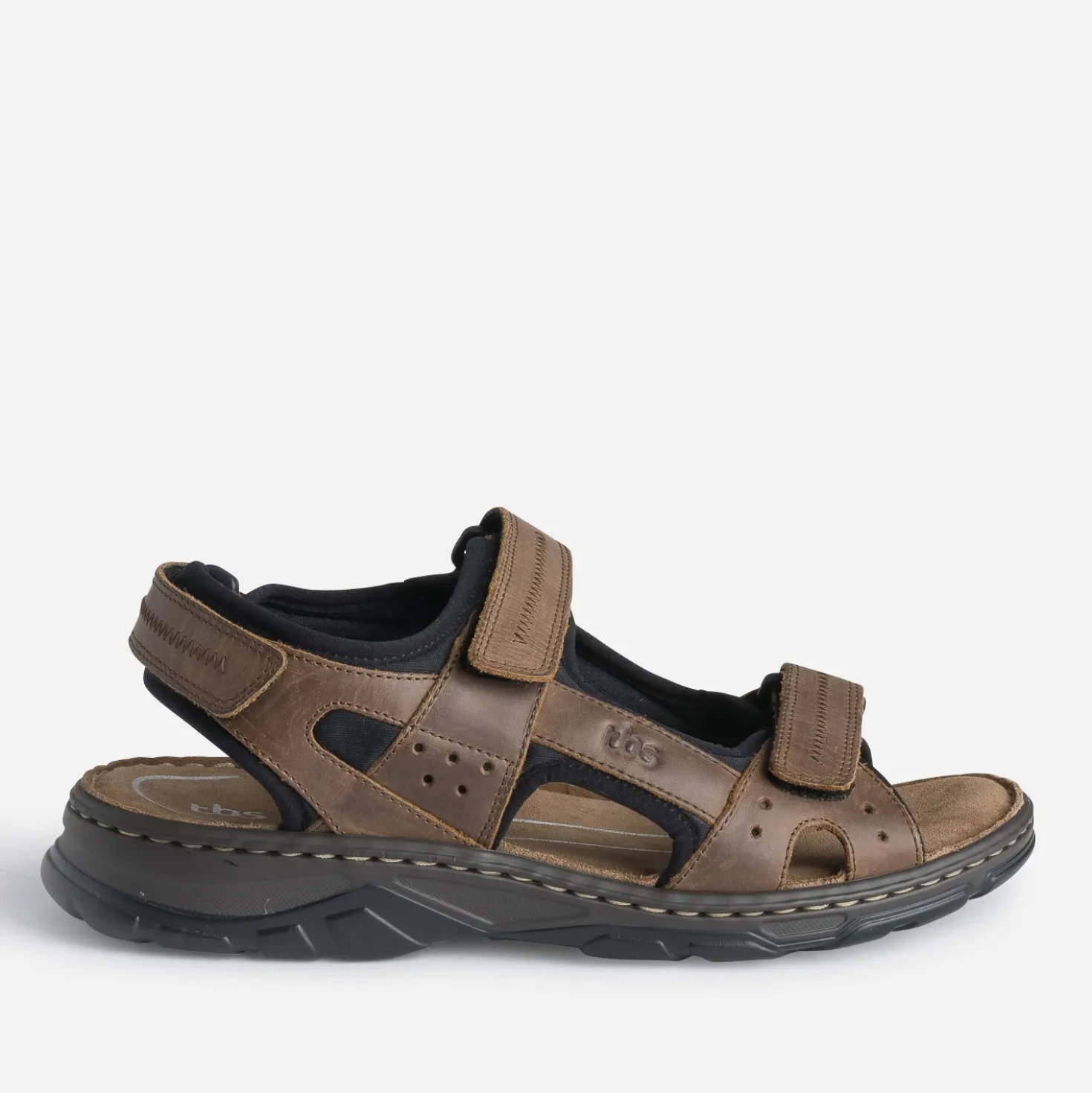 Sandale TBS marron en cuir à scratchs