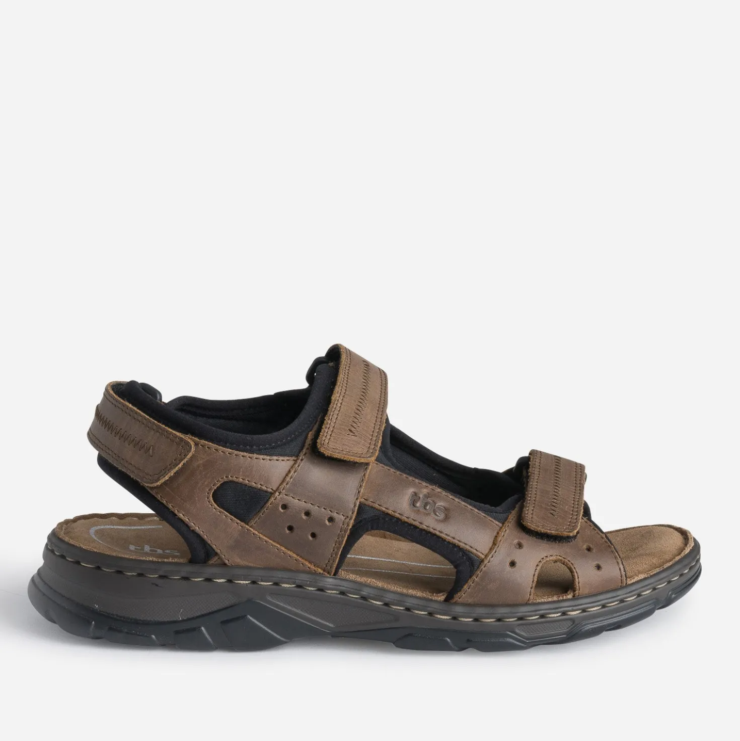 Sandale TBS marron en cuir à scratchs