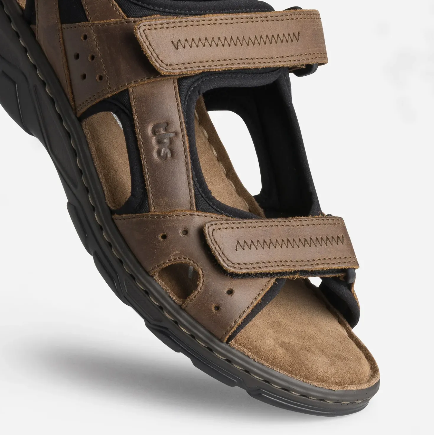 Sandale TBS marron en cuir à scratchs