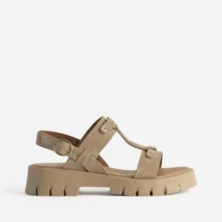 Sandale TEXTO beige cuir velours semelle crantée