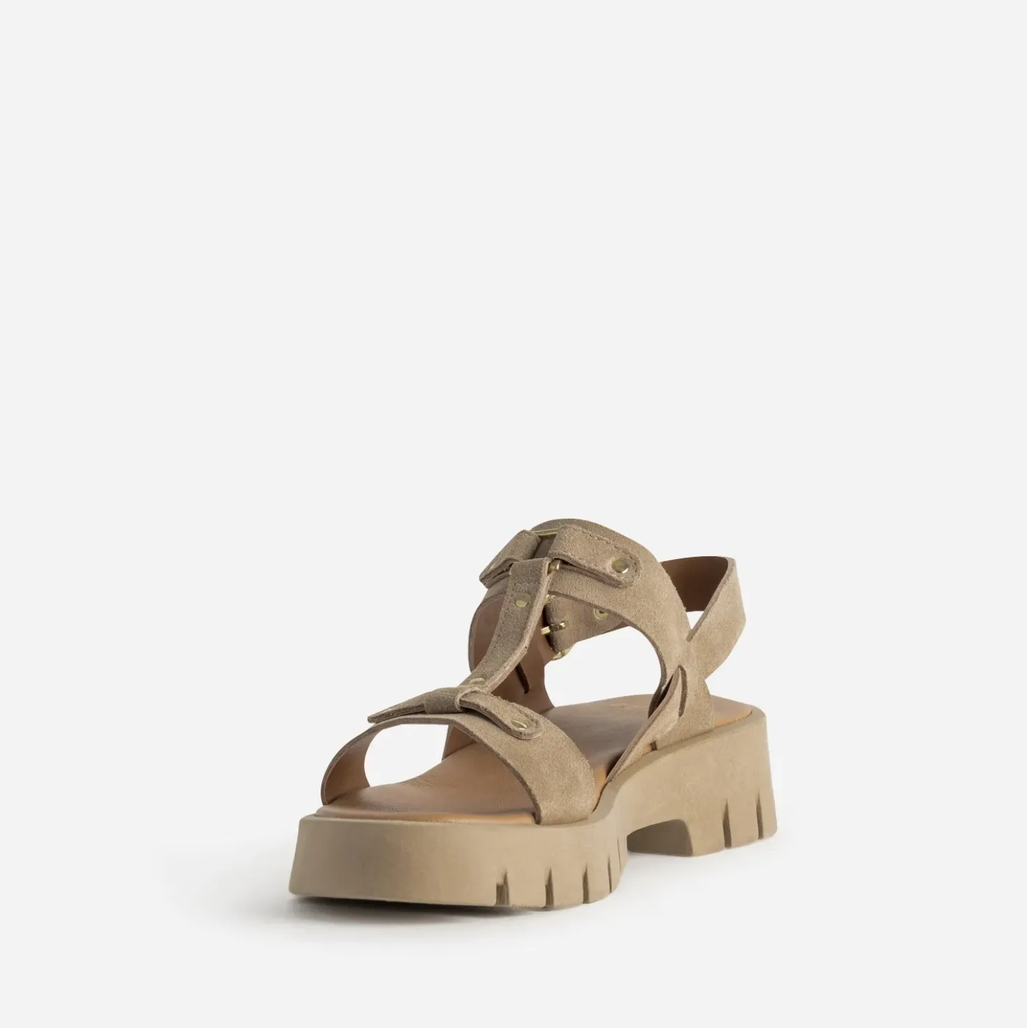 Sandale TEXTO beige cuir velours semelle crantée