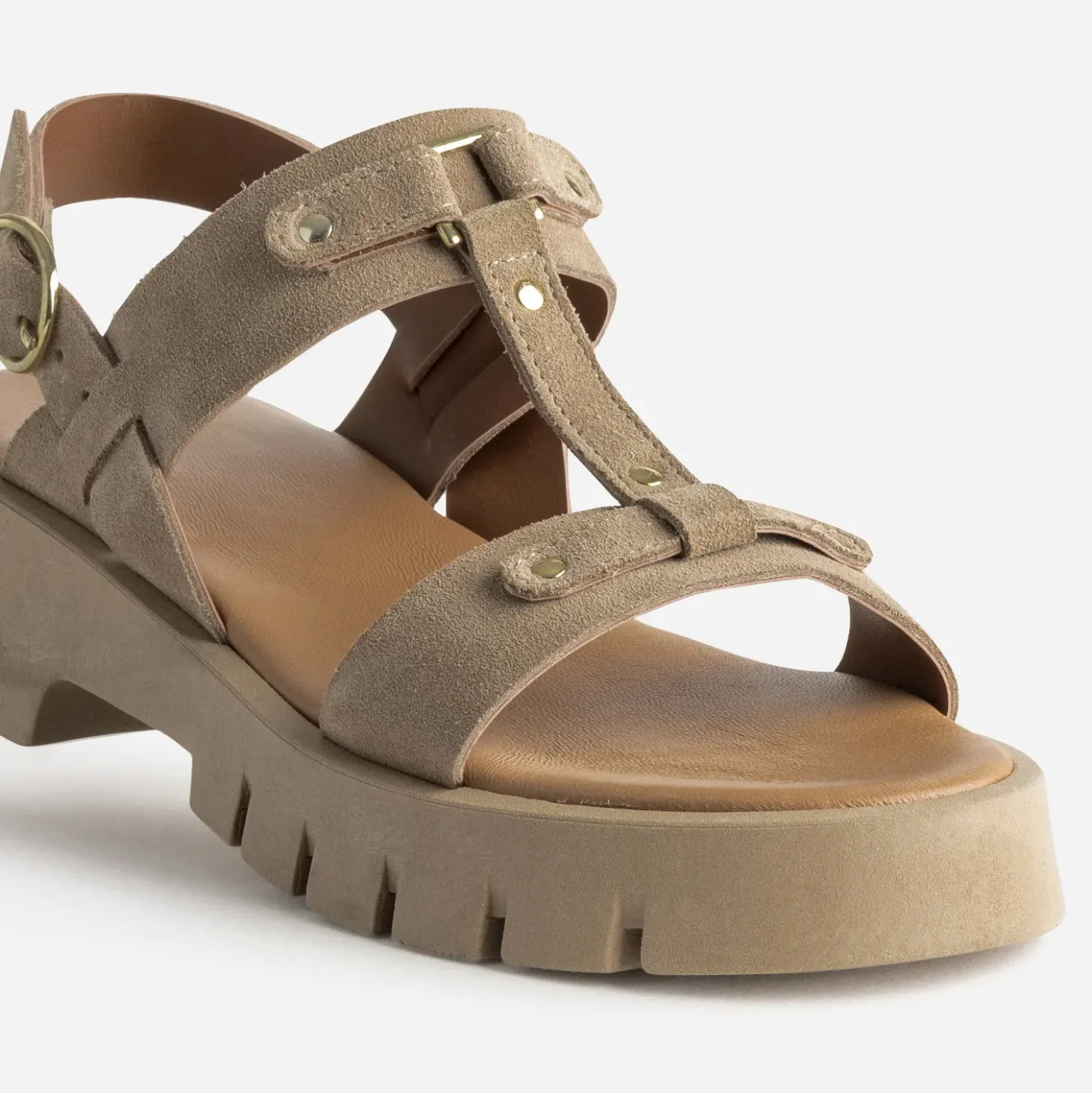 Sandale TEXTO beige cuir velours semelle crantée
