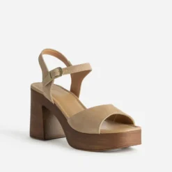 Sandale TEXTO beige cuir velours plateforme