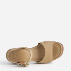 Sandale TEXTO beige cuir velours plateforme