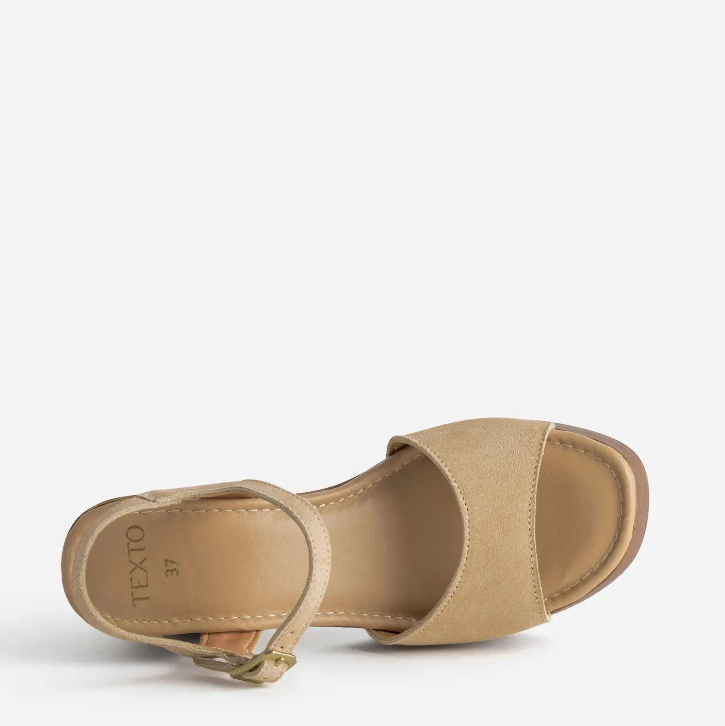 Sandale TEXTO beige cuir velours plateforme