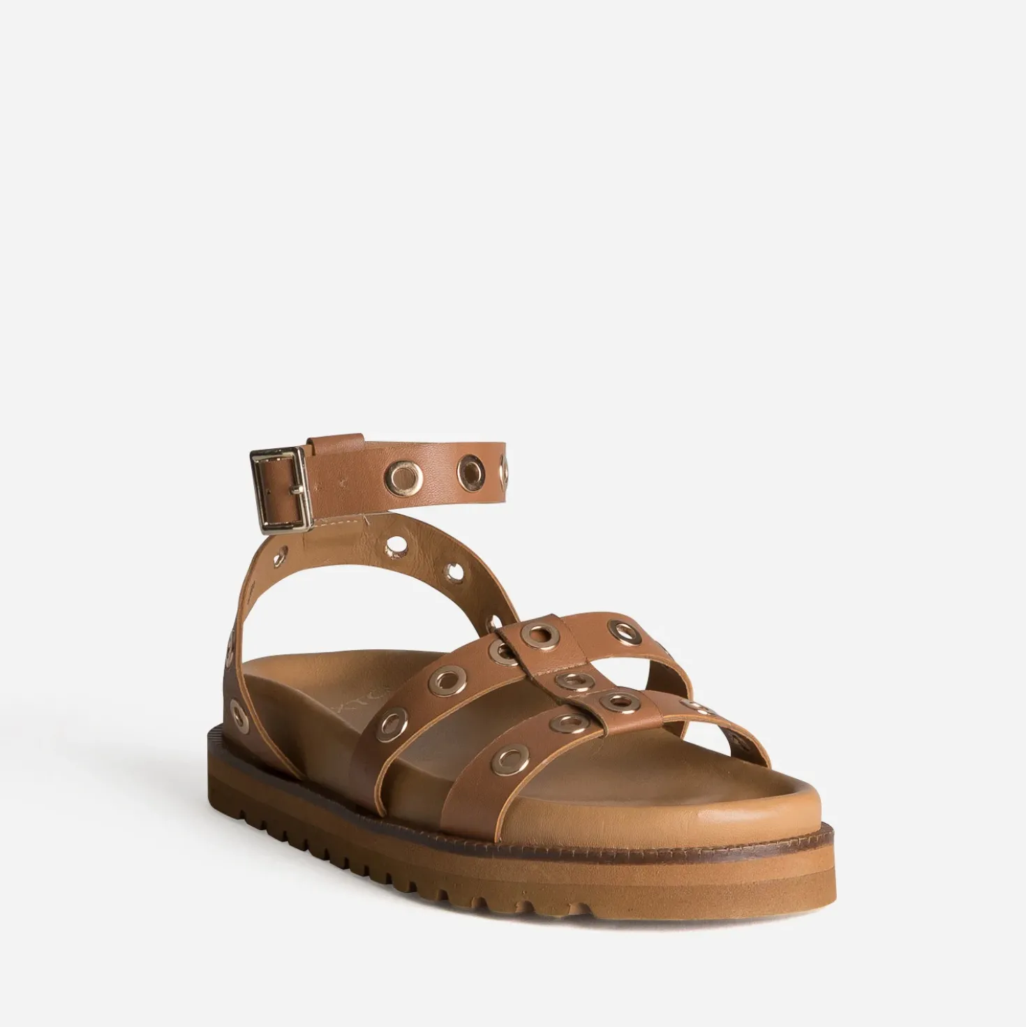Sandale TEXTO camel cuir à œillets