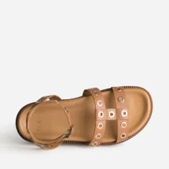 Sandale TEXTO camel cuir à œillets