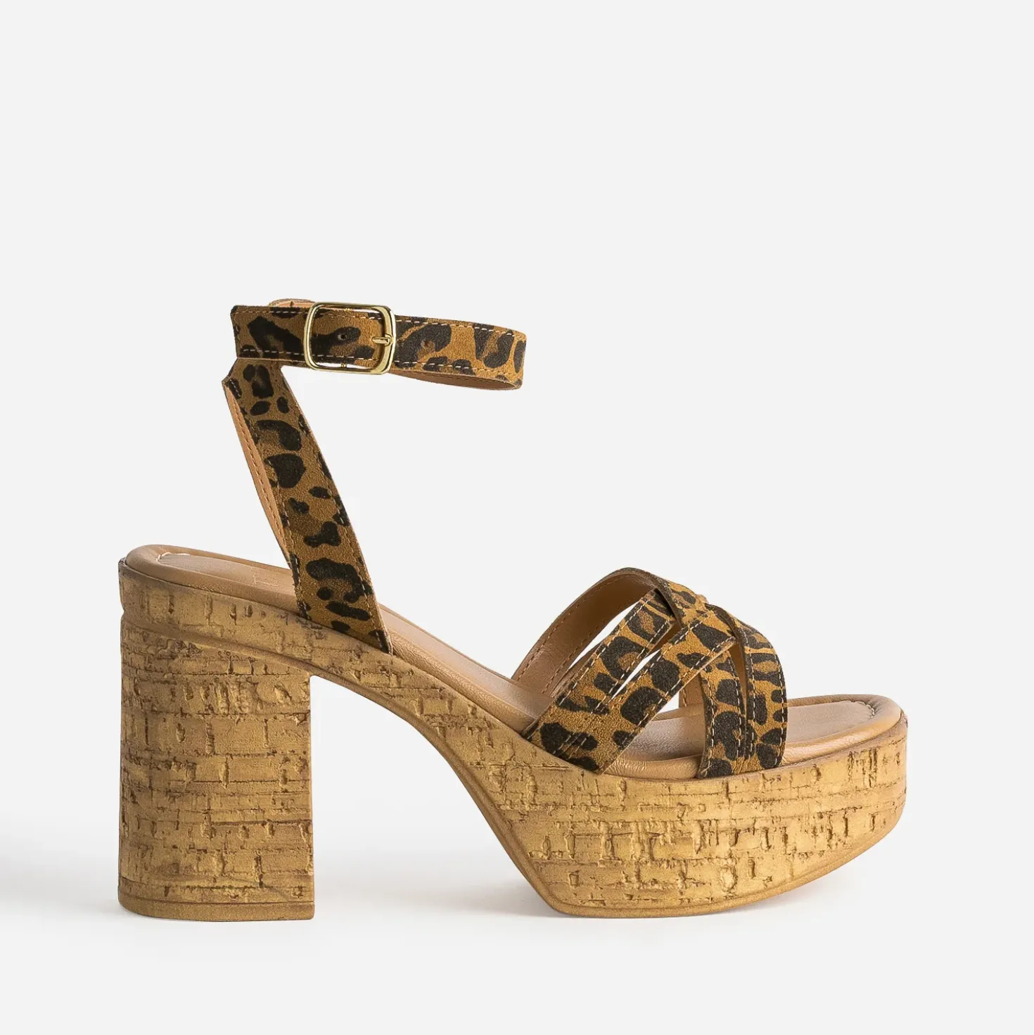 Sandale TEXTO camel motif léopard plateforme liège