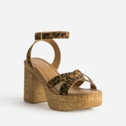 Sandale TEXTO camel motif léopard plateforme liège