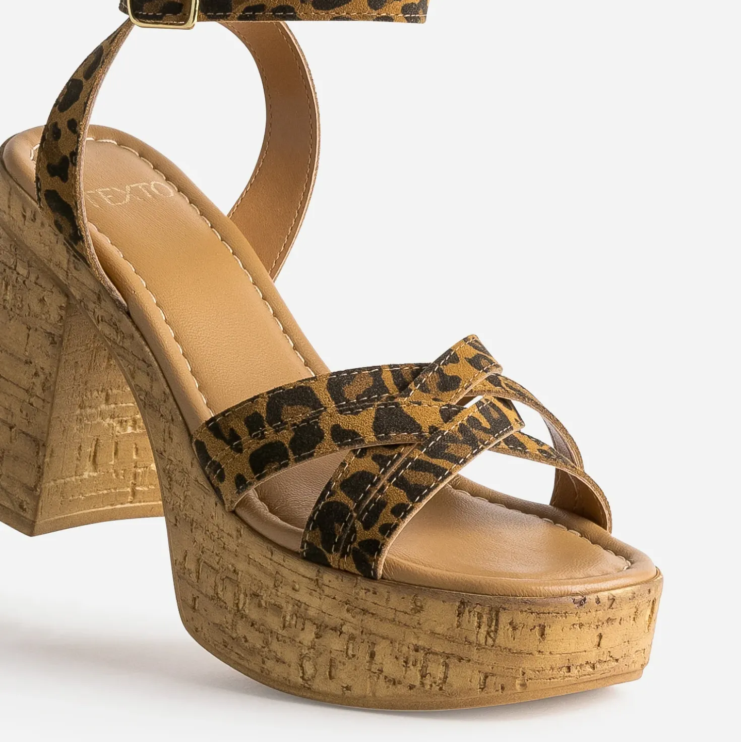 Sandale TEXTO camel motif léopard plateforme liège