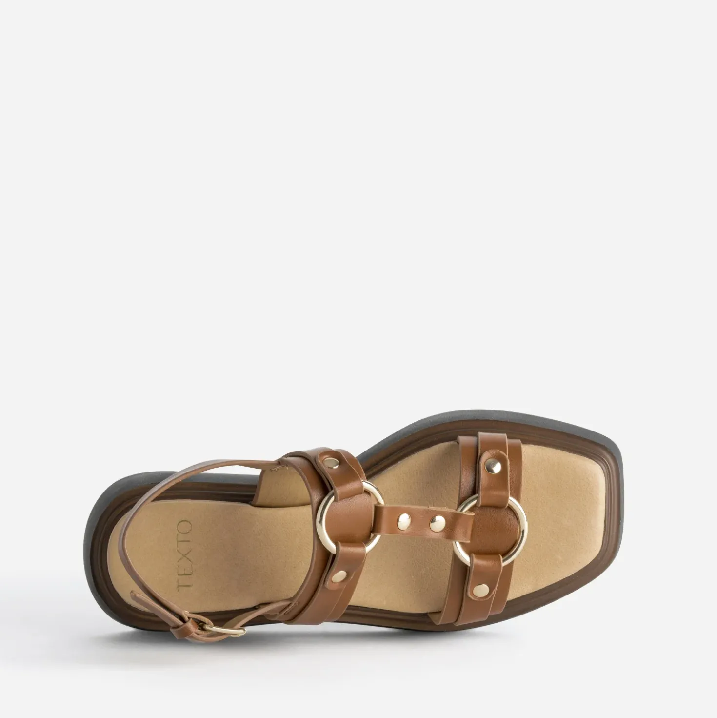 Sandale TEXTO cognac anneaux et clous