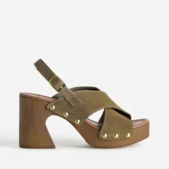 Sandale TEXTO kaki cuir velours