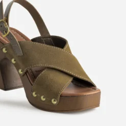 Sandale TEXTO kaki cuir velours