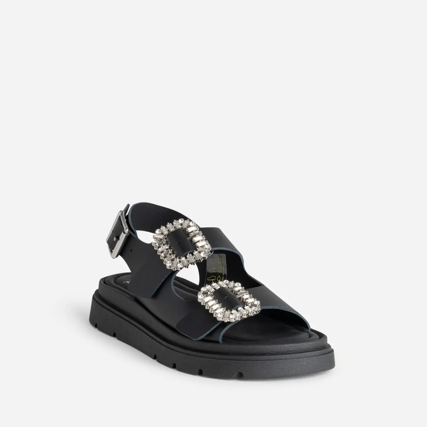 Sandale TEXTO noire cuir boucles strass