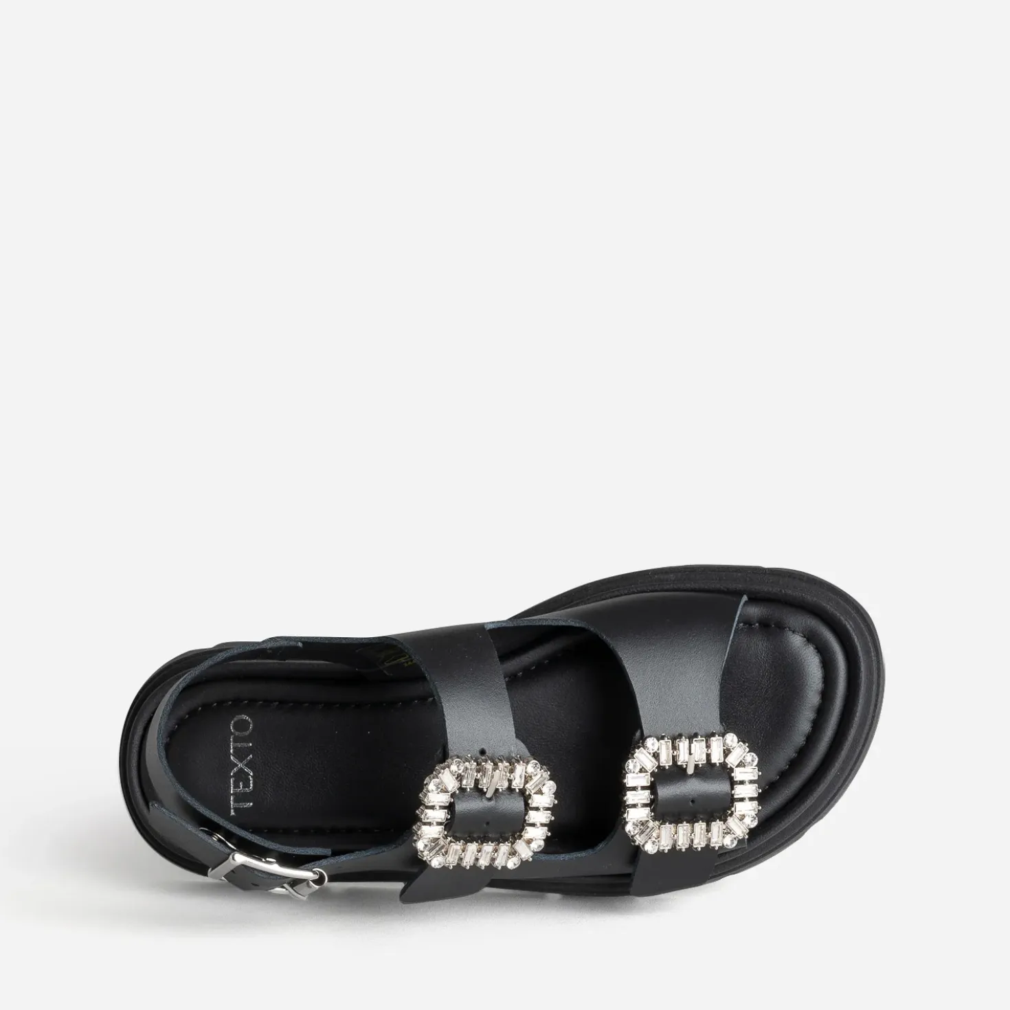 Sandale TEXTO noire cuir boucles strass