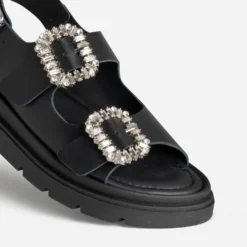 Sandale TEXTO noire cuir boucles strass