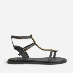 Sandale TEXTO noire cuir bride-bijou