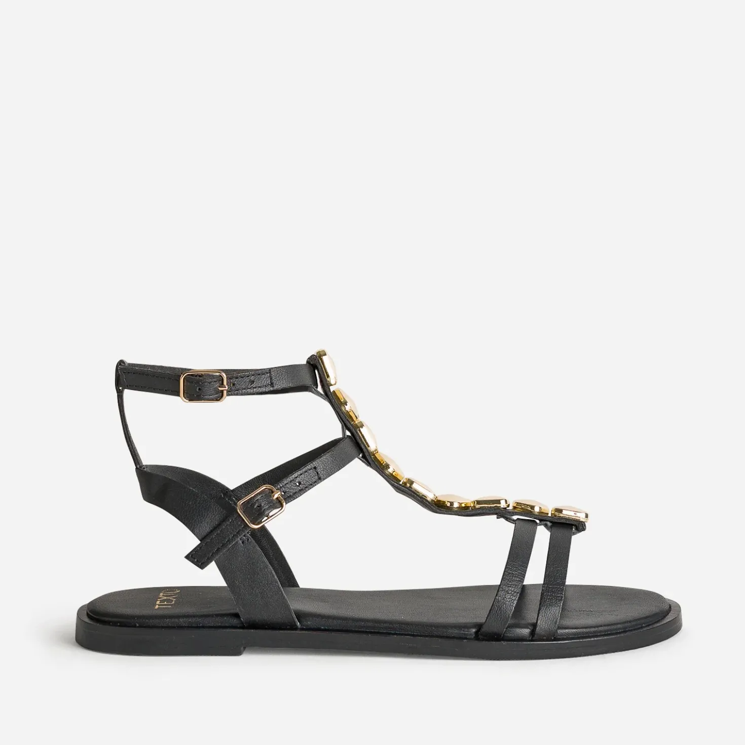 Sandale TEXTO noire cuir bride-bijou