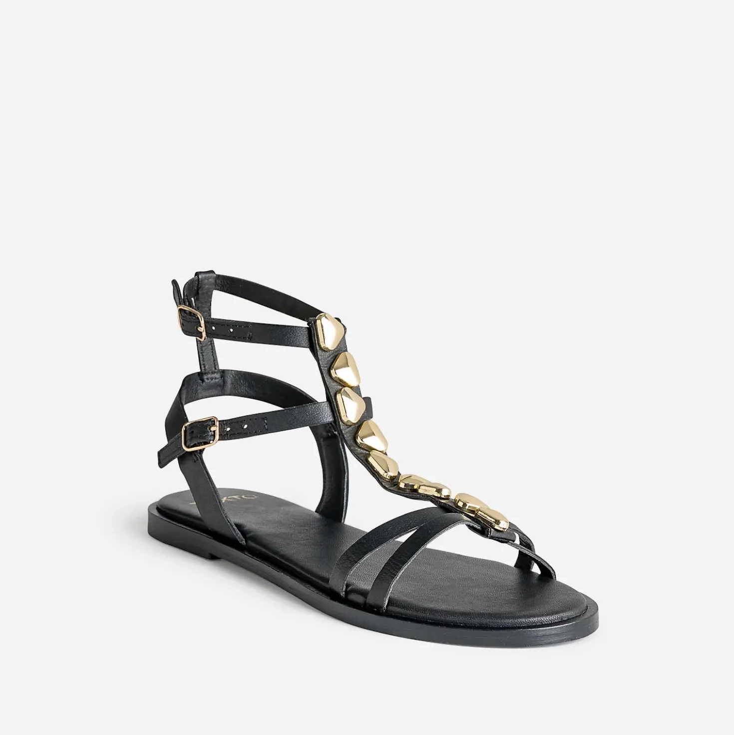 Sandale TEXTO noire cuir bride-bijou