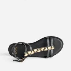 Sandale TEXTO noire cuir bride-bijou