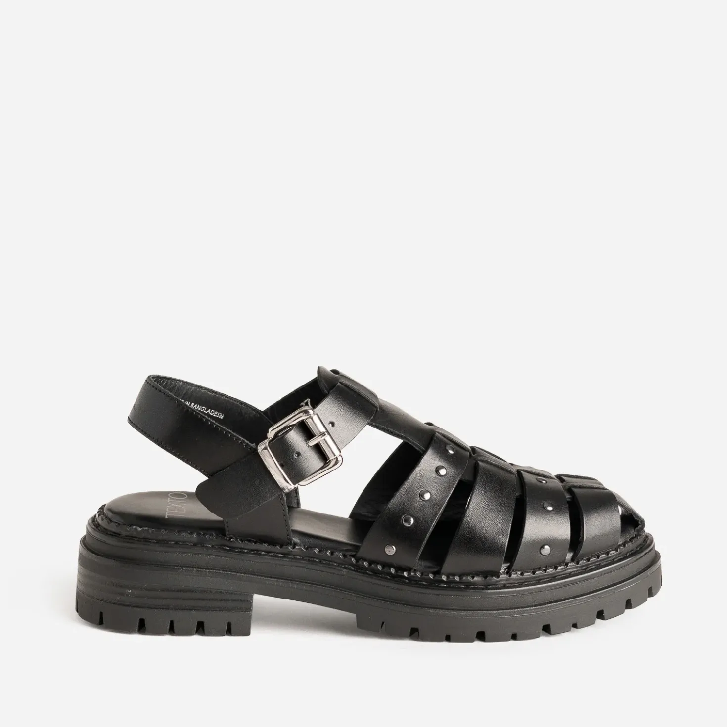 Sandale TEXTO noire cuir tressé détails clous